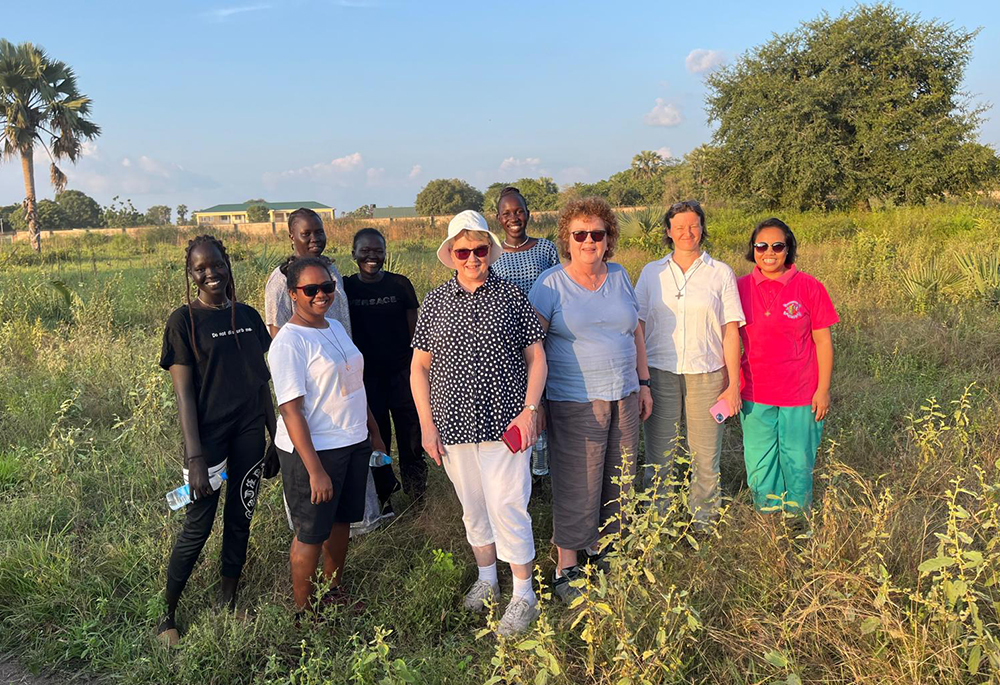 Sr. Noelle Corscadden of the Institute of the Blessed Virgin Mary, known as the Loreto Sisters, third from right, is pictured with sisters from the Congregation of Jesus and the Institute of the Blessed Virgin Mary, in South Sudan. A Vatican decree has granted the merger of the Congregation of Jesus and the Institute of the Blessed Virgin Mary. (Courtesy of Noelle Corscadden)
