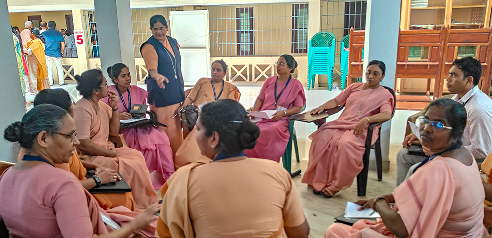 Nuns from various regions in India prepare action plans for local implementation during the mental health conference Oct. 10-11, 2025, at Changanacherry, a town in the southwestern Indian state of Kerala. (Thomas Scaria)