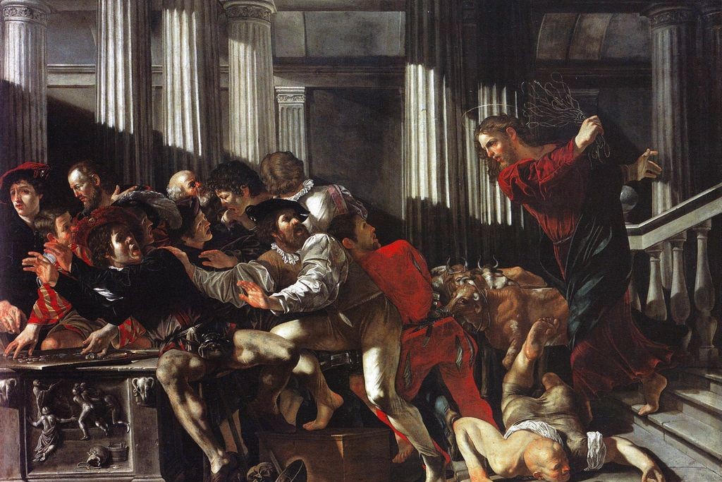 Cristo expulsando a los cambistas del templo, óleo de Cecco del Caravaggio, entre 1615 y 620. (Foto: Wikimedia Commons/obra de dominio público)