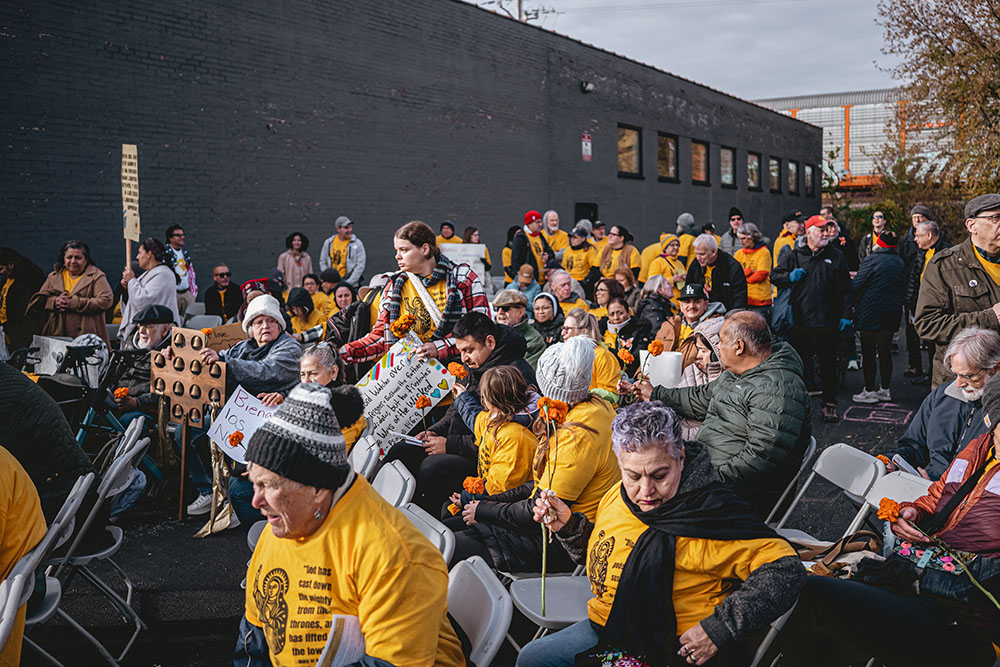 A 2,000-person crowd gathers for Mass outside the Broadview ICE Detention Center near Chicago on Nov. 1. (Courtesy of Coalition for Spiritual and Public Leadership/Bryan Sebastian)