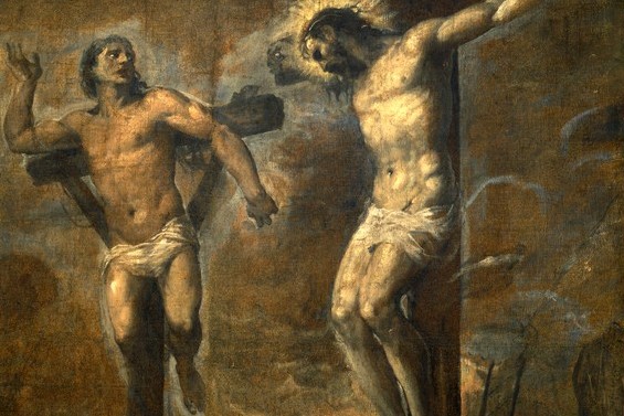 Cristo y el buen ladrón, óleo de Tiziano Vecellio, hacia 1566. (Foto: Wikimedia Commons/obra de dominio público)