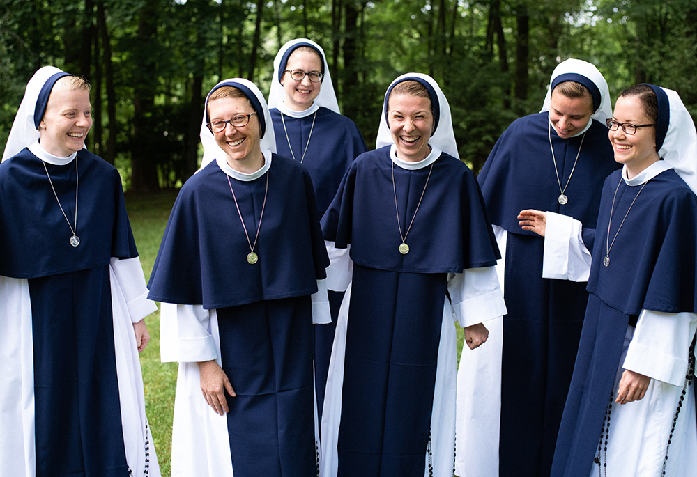 Sr. Mary Pieta, Sr. Mary Casey O'Connor, Sr. Fidelity Grace, Sr. Ann Immaculée, Sr. Gaudia Maria Magdalena and Sr. Zélie Maria Louis, members of the Sisters of Life, welcome pregnant women and their new babies into their congregation's convent. (Courtesy of Sr. Catherine Joy Marie)