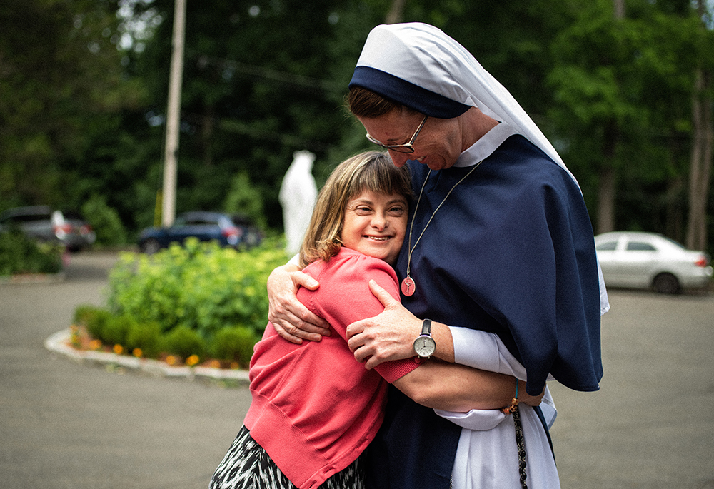 Sr. Mary Casey O'Connor of the Sisters of Life and her twin sister Casey Gunning share an embrace. (Courtesy of Sr. Catherine Joy Marie)