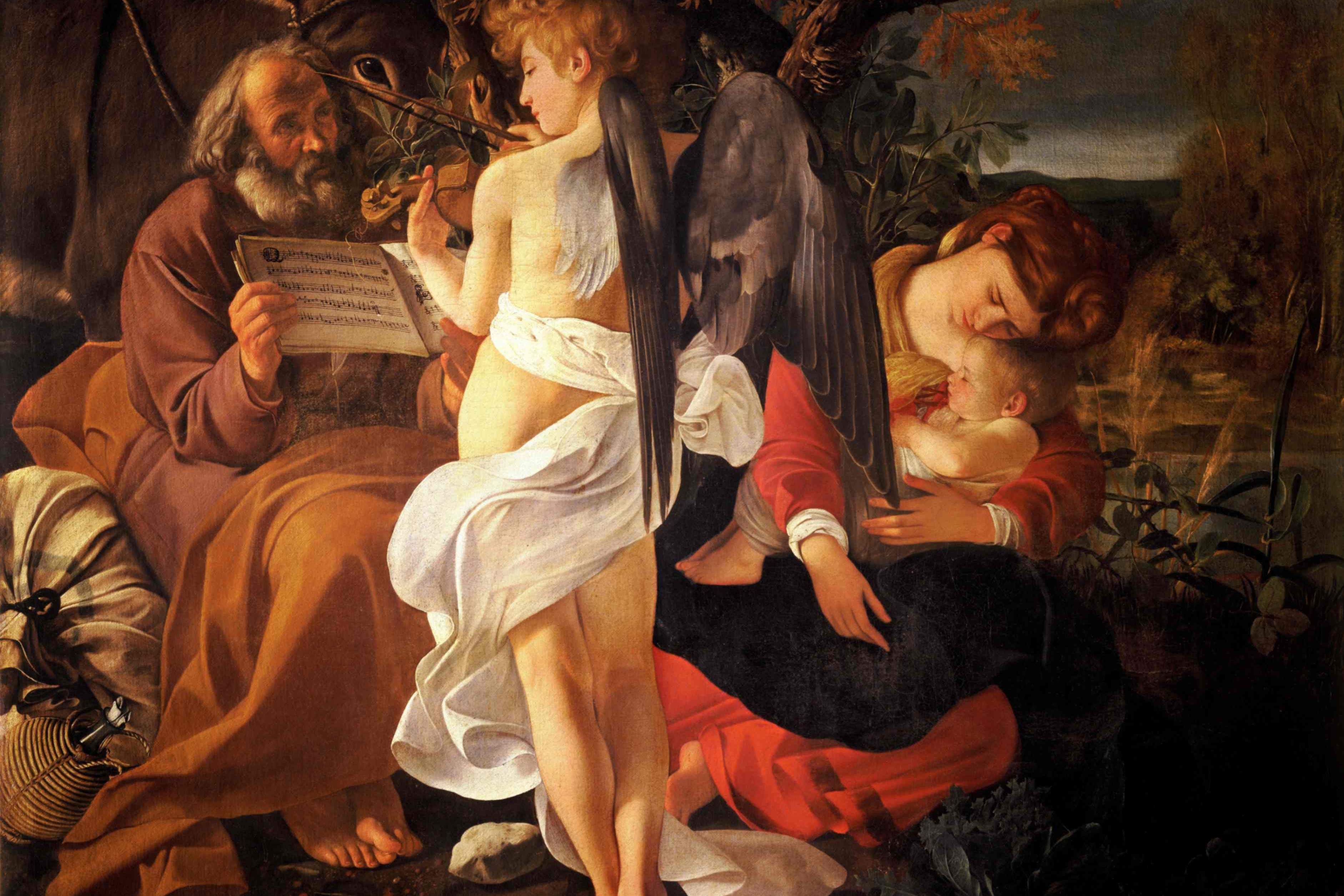 El descanso en la huida a Egipto, óleo de Caravaggio, alrededor de 1597. (Foto: Wikimedia Commons)