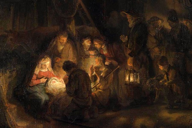 La adoración de los pastores, fragmento del óleo de Rembrant, aproximadamente en1646. (Foto: Wikimedia Commons/obra de dominio público)