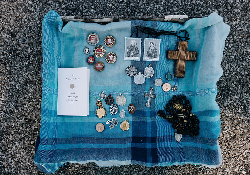 Medals and relics from member congregations are displayed July 22, 2025, before being buried under the new Women Religious Archives Collaborative's Heritage Center, under construction in Cleveland, Ohio. (Courtesy of Women Religious Archives Collaborative)