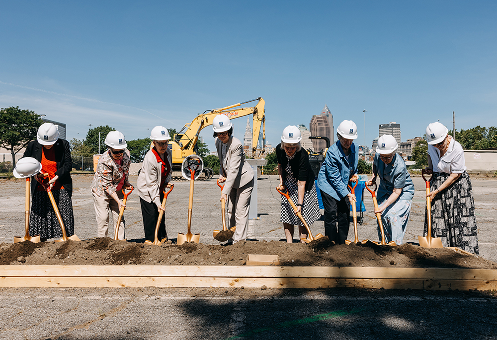 Women Religious Archives Collaborative leaders and sisters from member congregations ceremonially break ground July 22, 2025, on the nonprofit’s project to build a center to house the archives for up to 75 congregations of Catholic sisters. (Courtesy of Women Religious Archives Collaborative)