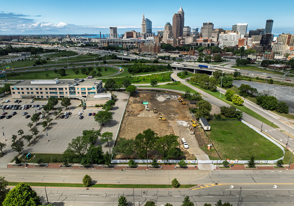 The construction site for the Women Religious Archives Collaborative's Heritage Center is seen in August just outside downtown Cleveland, Ohio. (Courtesy of Women Religious Archives Collaborative)