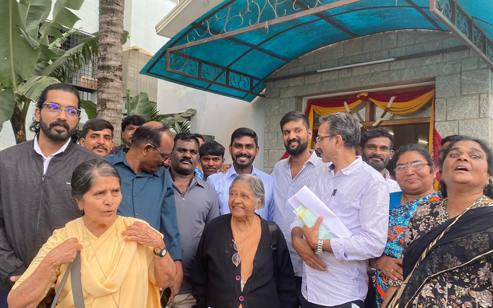Bambina Sr. Adele Korah poses with those who came to thank nuns who serve as volunteers of Prison Ministry India in Bengaluru, southern India. (Courtesy of Sr. Adele Korah)