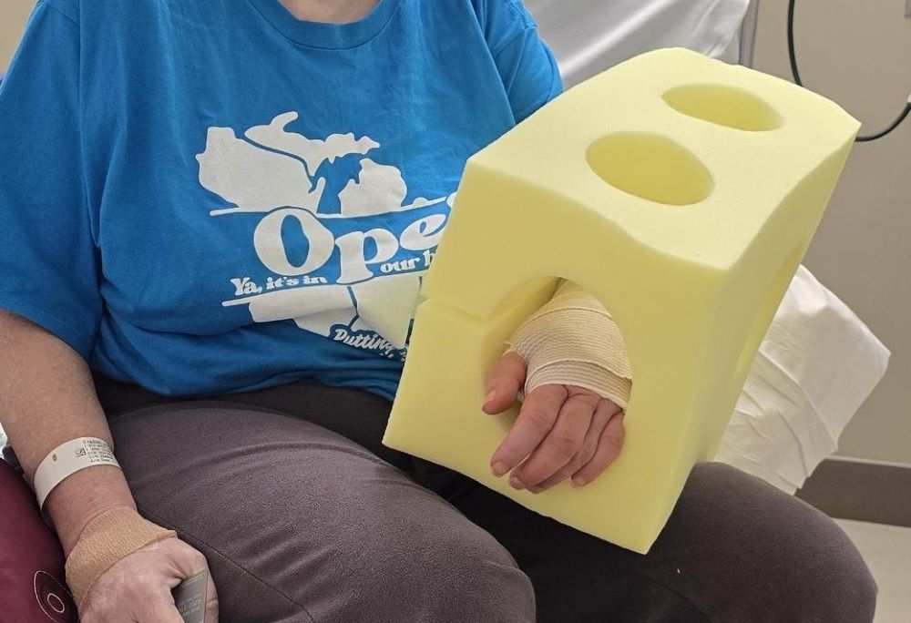 Sr. Jane Marie Bradish sits after receiving a splint was placed on her wrist after a fall on All Saints' Day, Nov. 1, 2025. (Courtesy of Jane Marie Bradish) 