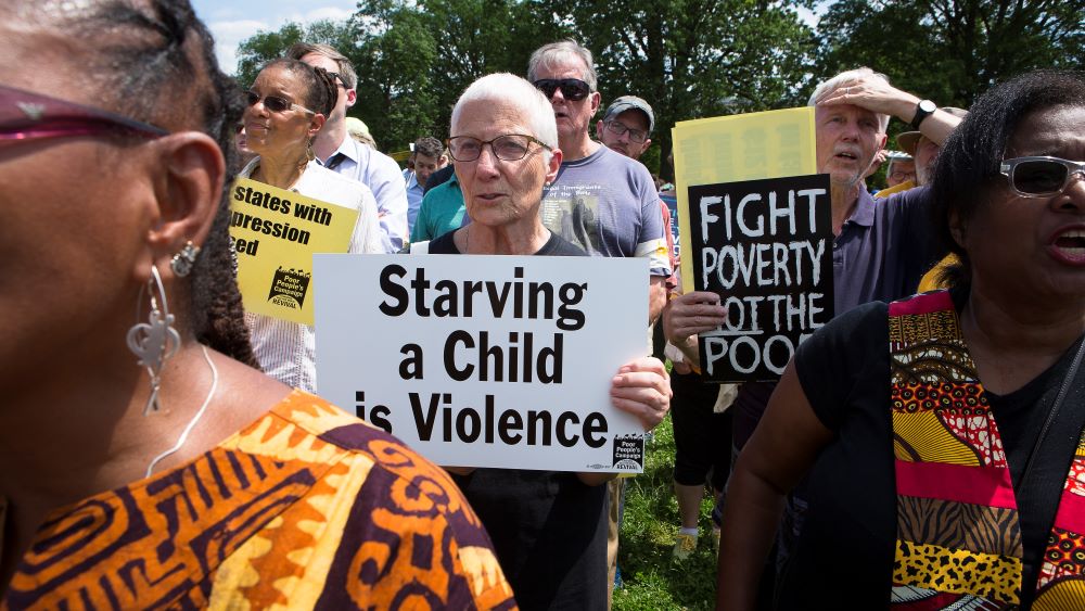 Marie Dennis of Pax Christi International, a longtime advocate for nonviolent action, participates in a vigil near Capitol Hill in Washington May 21, 2018. (CNS/Tyler Orsburn) 