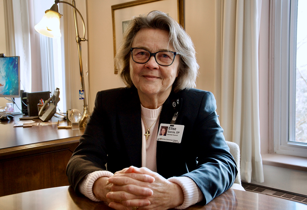 Sr. Elise Garcia, prioress of the Adrian Dominicans, speaks in her office Dec. 17, 2025, about the laypeople in executive positions at the congregation, which include a chief financial officer and a chief operations officer. (GSR photo/Dan Stockman)