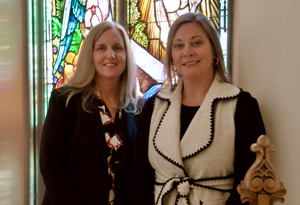 Sara Stoddard, left, and Jennifer Hunter in the chapel of the Adrian Dominican motherhouse Dec. 17, 2025. Hunter is the congregation's chief operating officer and Stoddard is the chief financial officer. (GSR photo/Dan Stockman)