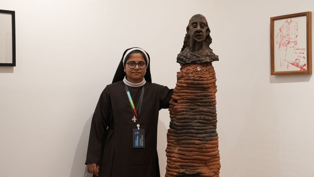 Drawings and sculpture by Sr. Roswin Joy, a member of the Congregation of the Mother Carmel, are among the work by 66 artists at the Kochi-Muziris Biennale. (Courtesy of Roswin Joy)