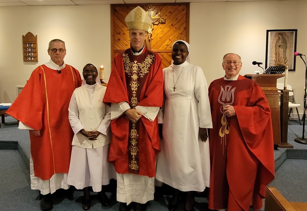 From left: Deacon Scott Watford; Sr. Imelda Ngwitu; Savannah, Georgia, Bishop Stephen Parkes; Sr. Ancilla Abonyo; and Fr. Mike Kerin (Courtesy of Glenmary Missioners)