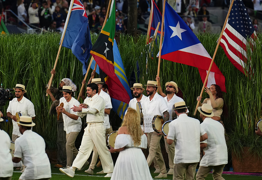 Bad Bunny performs during halftime of the NFL Super Bowl 60 football game between the New England Patriots and the Seattle Seahawks, Sunday, Feb. 8, 2026, in Santa Clara, California. (AP photo/Godofredo A. Vásquez)