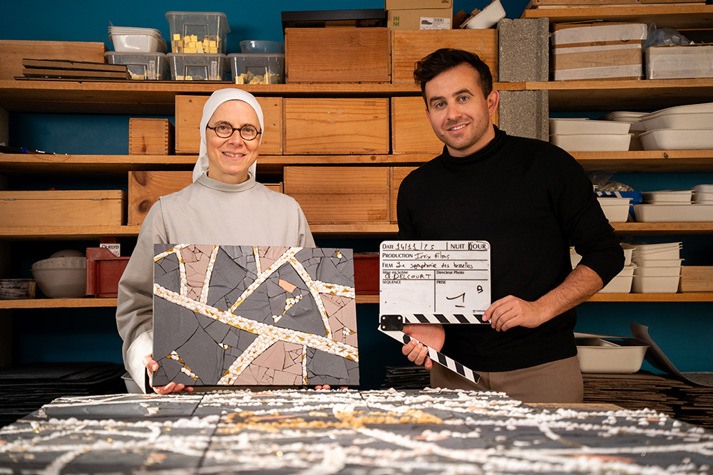 French mosaic artist Sister Samuelle with French film director Quentin Delcourt (Courtesy of Antoine Menard)