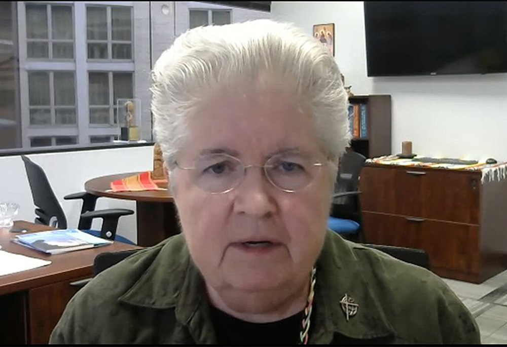 Sr. Carol Zinn, a Sister of St. Joseph, who is executive director of the leadership Conference of Women Religious, participates in an Oct. 26, 2021, webinar called "The Pope and President: What to Watch and What's at Stake." (CNS/Courtesy of Network)