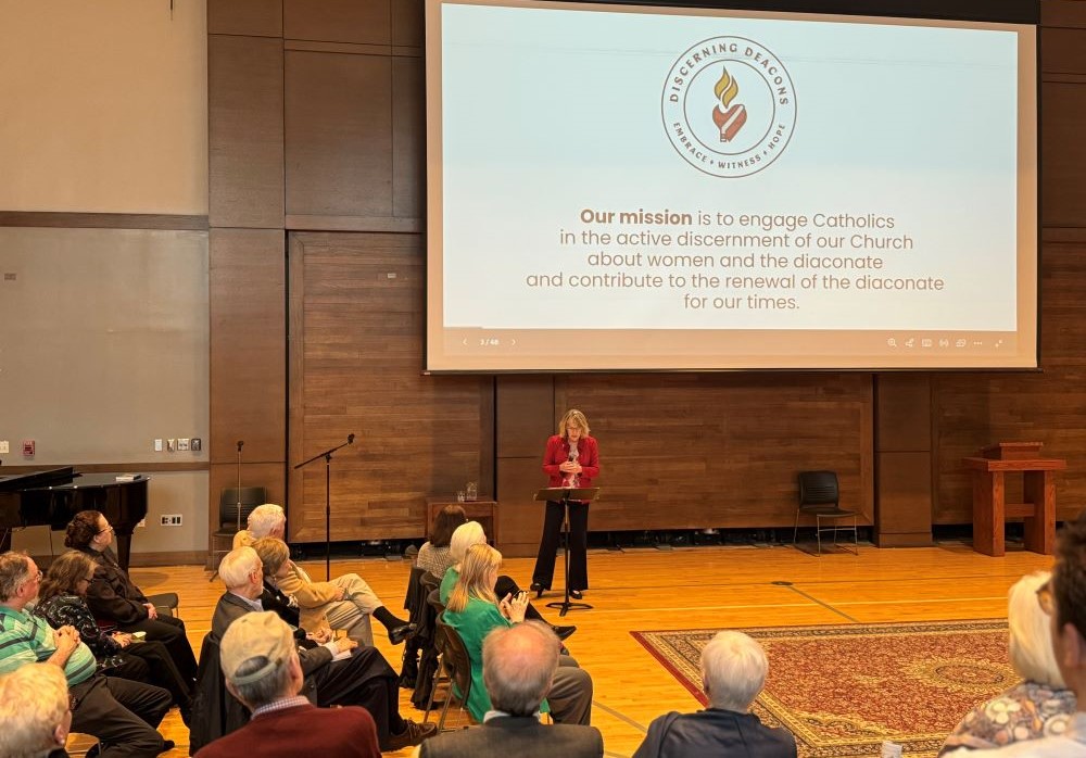 Jane Cavanaugh, of Discerning Deacons, spoke March 8, 2026, at Holy Trinity parish in Washington about updates on women's ordination to the diaconate. While many have been discouraged by a December papal commission report that did  not recommend the ordination of women deacons, there is hope to be found in Latin America, Cavanaugh said. (GSR photo/ Rhina Guidos) 