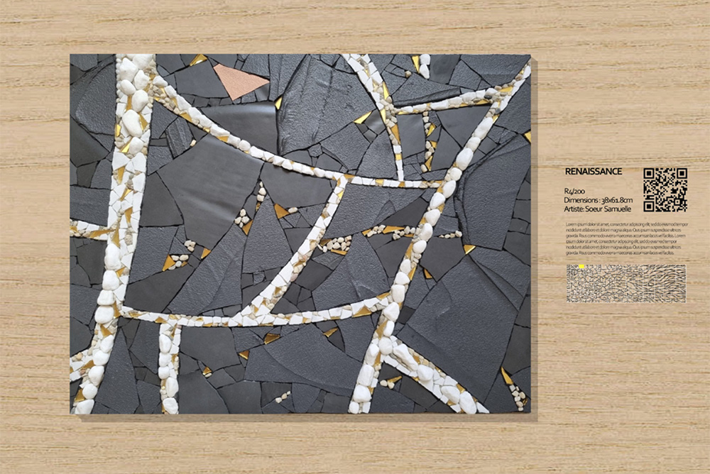 An example of one of the 200 fragments that the overall mosaic will be broken into and sent to locations around the world, notably to those shrines where Marko Rupnik's works remain on display (Courtesy of "Rebirth: The Tesserae Symphony")