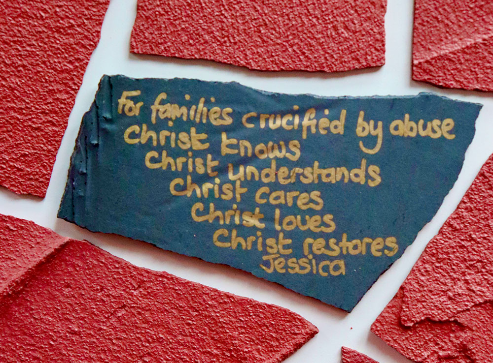 An example of one of the messages of solidarity from a survivor of abuse or someone who has accompanied a survivor on their journey. The messages will be incorporated into the reverse side of the "Rebirth" mosaic. (Courtesy of "Rebirth: The Tesserae Symphony")