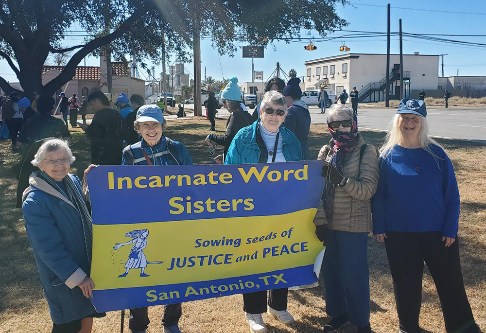 Sisters of Charity of the Incarnate Word Srs. Jean Durel, Josetta Eveler, Michele O'Brien, Margaret Snyder, and Martha Ann Kirk participated in a vigil and procession to South Texas Family Residential Center on Jan. 28, 2026, in Dilley, Texas. (Courtesy of Martha Ann Kirk)