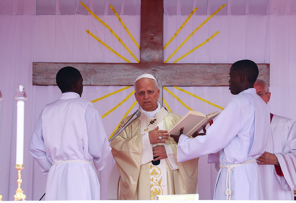 Pope Leo XIV celebrates Mass at Saurimo esplanade in northeastern Angola April 20, 2026. (OSV News/Reuters/Guglielmo Mangiapane)