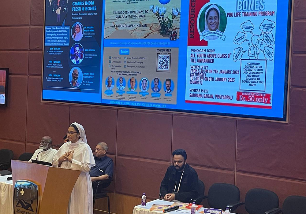 Sr. Paulina Melite of the Missionary Sisters of Mary Immaculate speaks at the general body meeting of CHARIS India at Allahabad, northern India, in February 2024. (Courtesy of Paulina Melite)