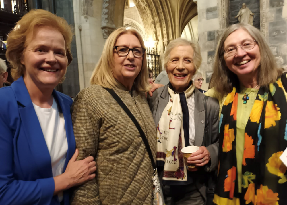 Ursula Halligan, Mary McAleese, the Rev. Ginnie Kennerley of the Church of Ireland and Soline Humbert pose in an undated photo in Christ Church Cathedral, Dublin. (Courtesy of Soline Humbert)