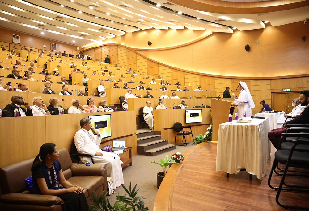 Sr. Paulina Melite of the Missionary Sisters of Mary Immaculate addresses the general body meeting of the Catholic Bishops' Conference of India on Feb. 7 in Bengaluru, southern India. (Courtesy of Paulina Melite)