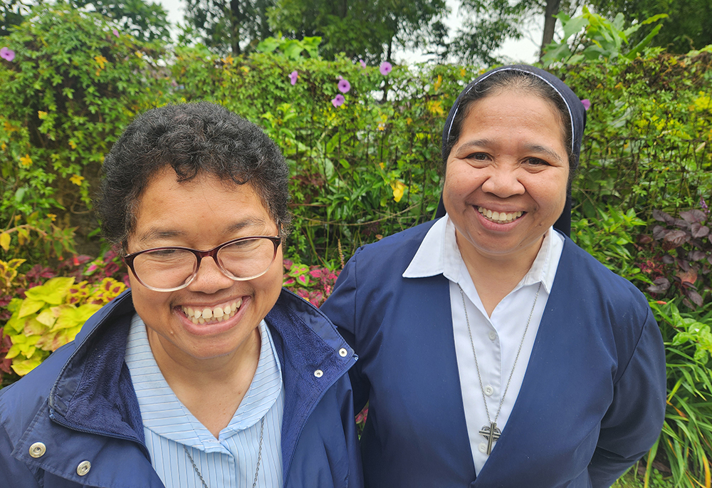 Good Shepherd Srs. Flora Nirmala, right, the unit leader of Good Shepherd Social Services, and Gabriella Mahos at the sisters' convent in Ruteng, Indonesia. (GSR photo/Chris Herlinger)