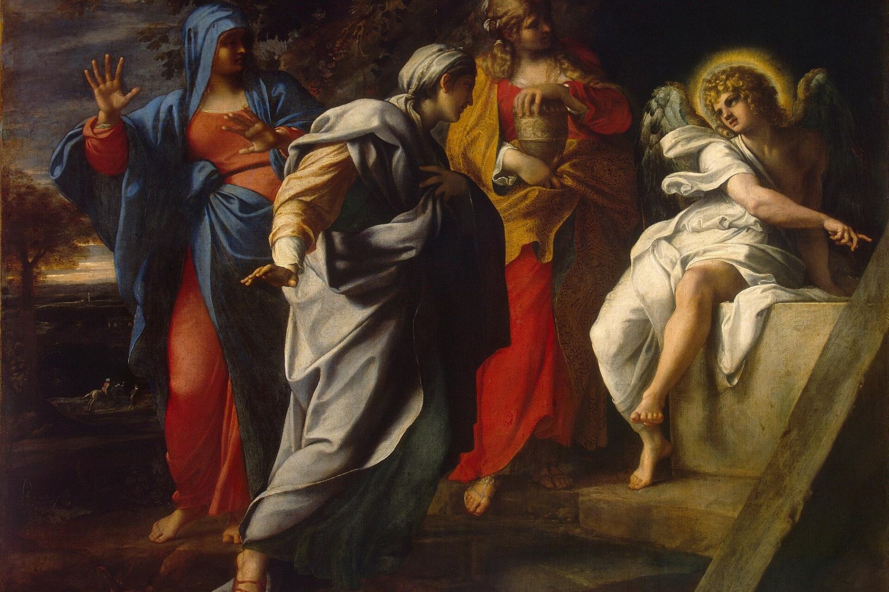 Las santas mujeres ante el sepulcro de Cristo, óleo de Annibale Carracci, aproximadamente en 1598. (Foto: Wikimedia Commons/obra de dominio público)