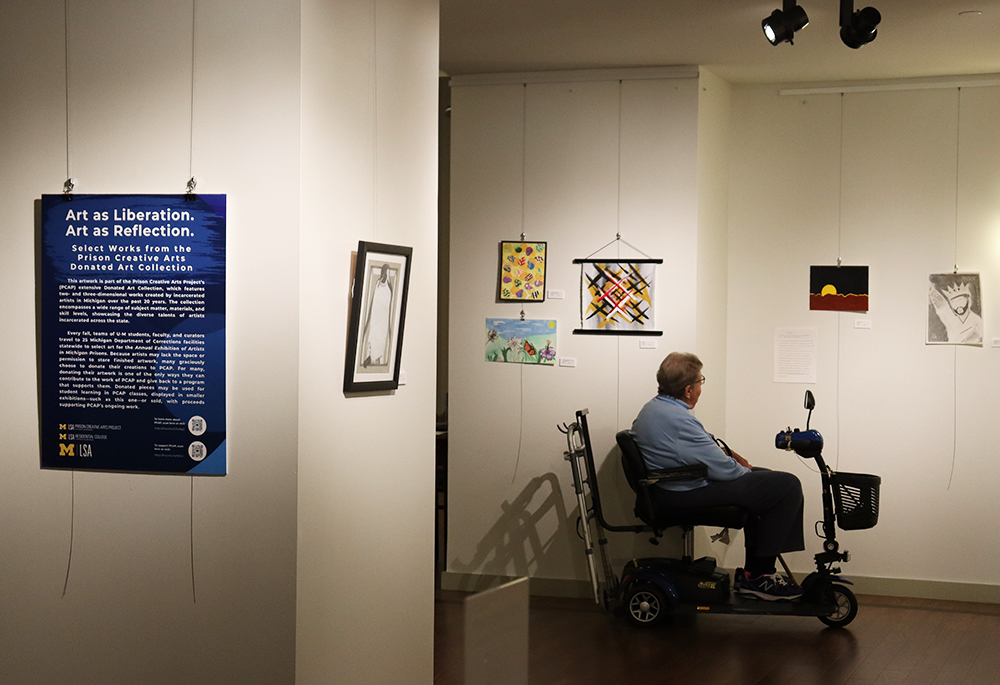 Donated artwork from the Prison Creative Arts Project’s archives were on exhibition at the Sisters, Servants of the Immaculate Heart of Mary’s Motherhouse Gallery in Monroe, Michigan, from Sept. 8 to Oct. 17, 2025. (Courtesy of Kameryn Gannon/IHM Sisters)