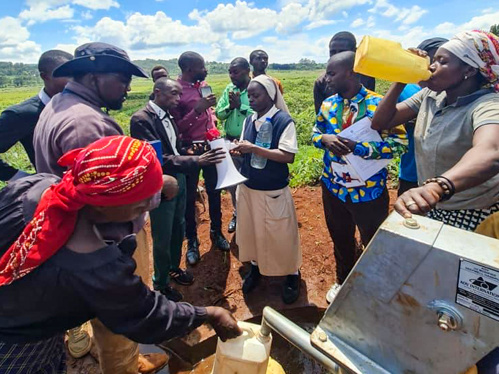 Dorothée de Cemmo Sr. Rose Namulisa Balaluka works alongside communities in Walungu Territory in South Kivu Province, Democratic Republic of Congo, to improve access to water, protect springs, rehabilitate wells and introduce crucial hygiene education. (Courtesy of Rose Namulisa Balaluka)
