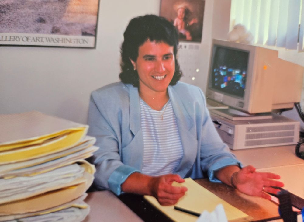 Sr. Debra Sciano sits at her desk in the Children's Court Center in Milwaukee in 1990 or 1991, where she served as an assistant district attorney for the state of Wisconsin. (Courtesy of Debra Sciano)