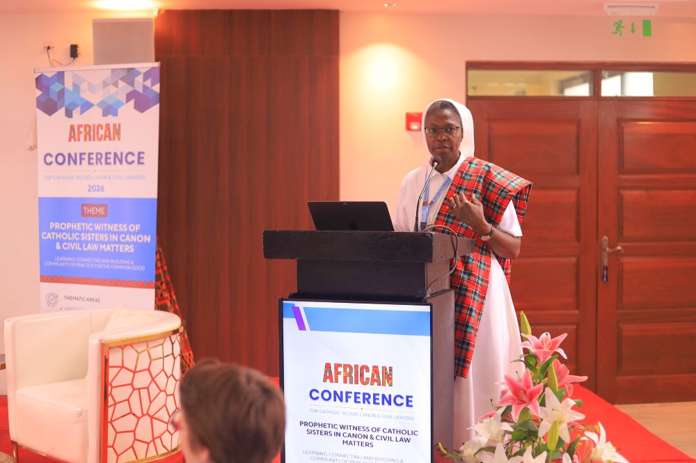Sr. Dr. Mary Lembo, a psychotherapist from Togo, delivers her presentation on safeguarding in contemporary institutes of consecrated life during the inaugural African Conference for Catholic Sisters in Canon and Civil Law in Nairobi, Kenya. (Wycliff Peter Oundo) 