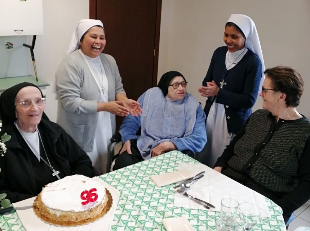 Sr. Shila Teresa Gomes of Bangladesh, second from left, and another member of the Catechist Sisters of the Immaculate Conception celebrate with Sisters of St. Francis de Sales in Florence, Italy. (Courtesy of Shila Teresa Gomes)