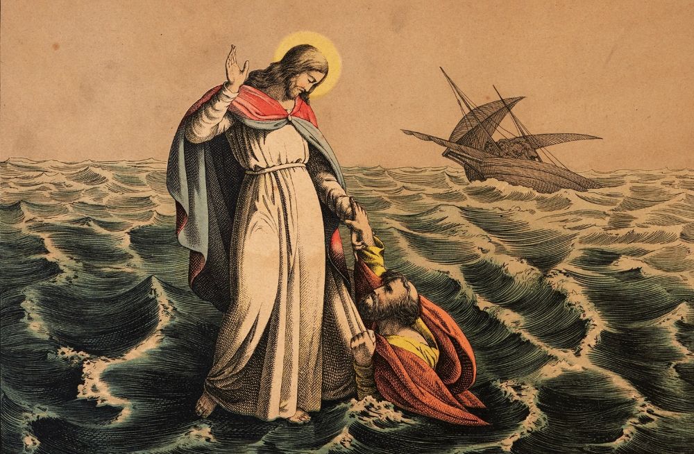 "Peter's walk on water" (1879) by Theodor Eckardt (Artvee) 