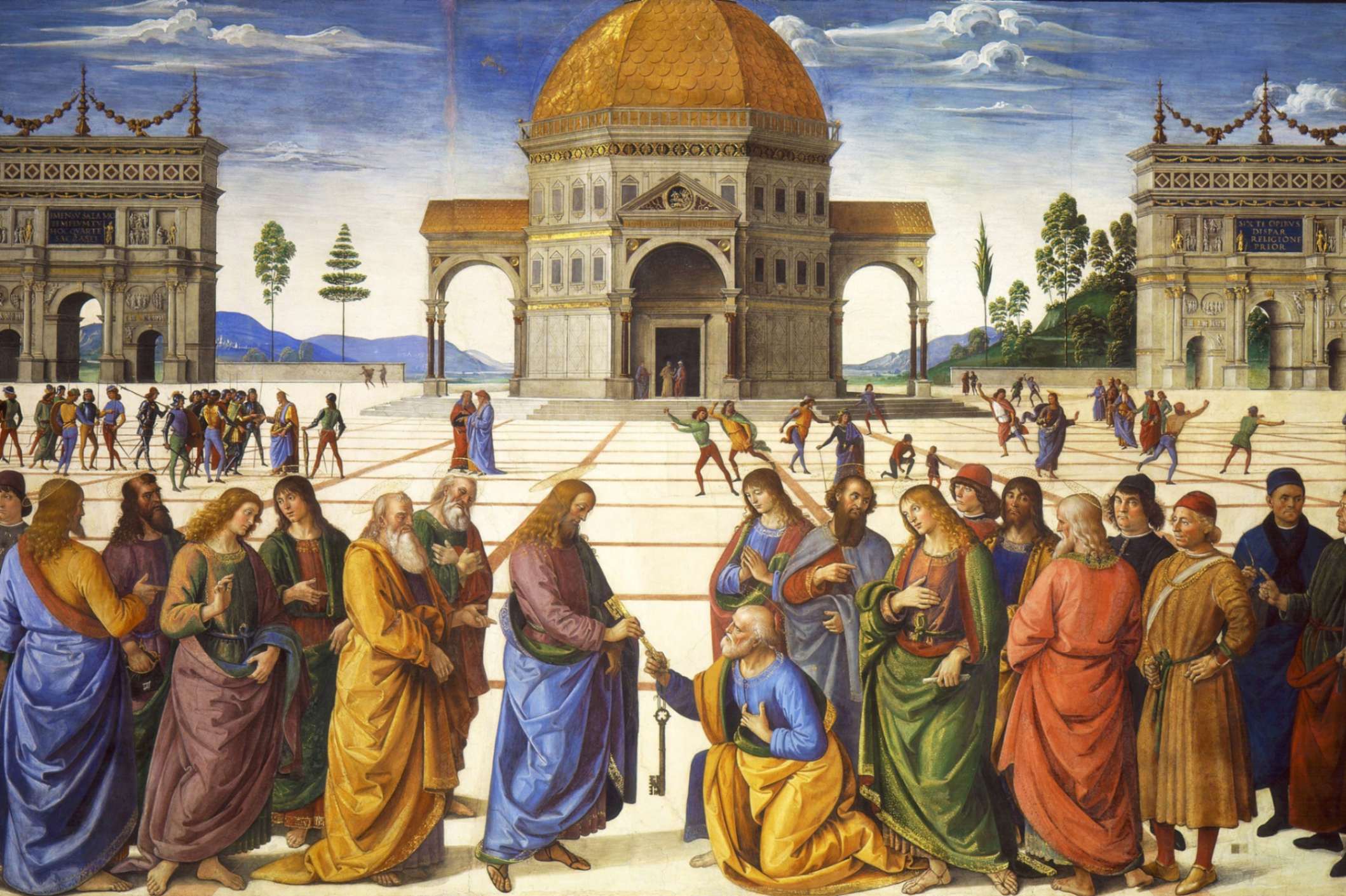 La entrega de las llaves a san Pedro, fresco de Pietro Perugino, 1481-1482. (Foto: Wikimedia Commons/obra de dominio público)