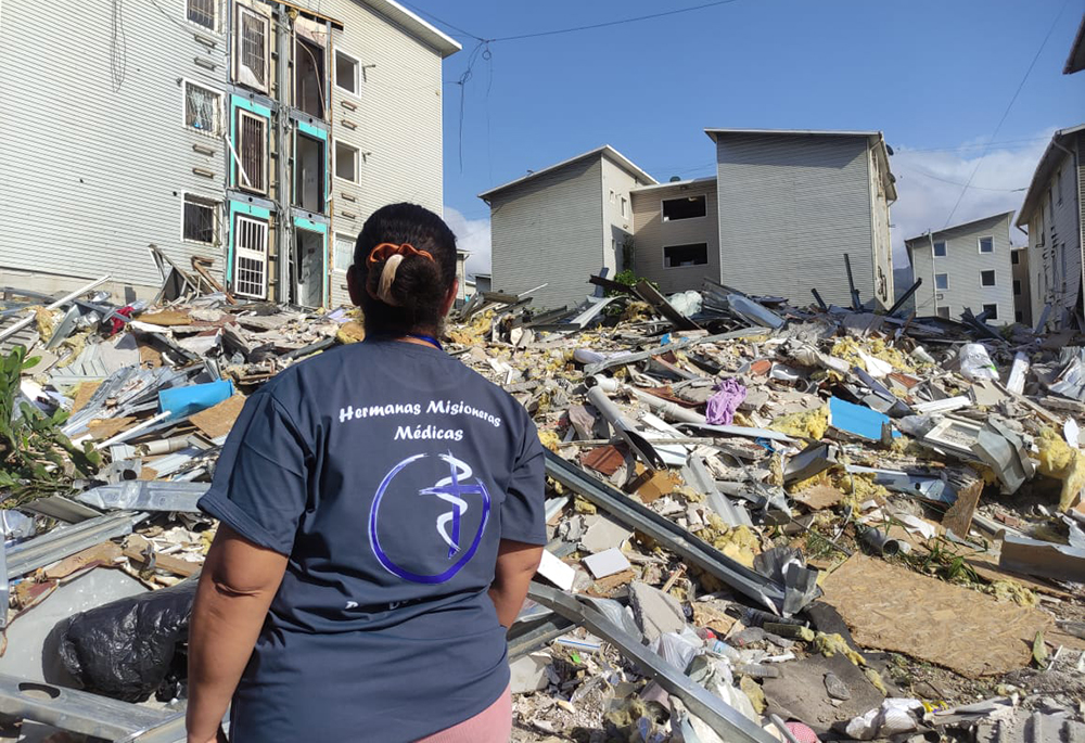 Medical Missionary Sr. Yira Infante is pictured during one of her visits to ground zero, where the impact of the double earthquake in Venezuela was greatest. (Courtesy of Carmen Camacho)