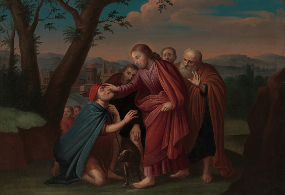 "Christ Healing the Blindman," a ca. 1725–30 American oil painting by Gerardus Duyckinck (Metropolitan Museum of Art)