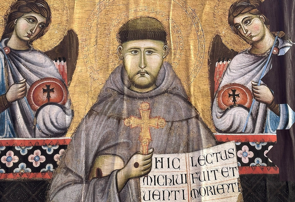 A 12th-century painting of St. Francis with Angels by an unknown artist known as the Master of St. Francis is on display at the Basilica of St. Mary of the Angels in Assisi, Italy, Feb. 22, 2026. (OSV News/Courtney Mares)