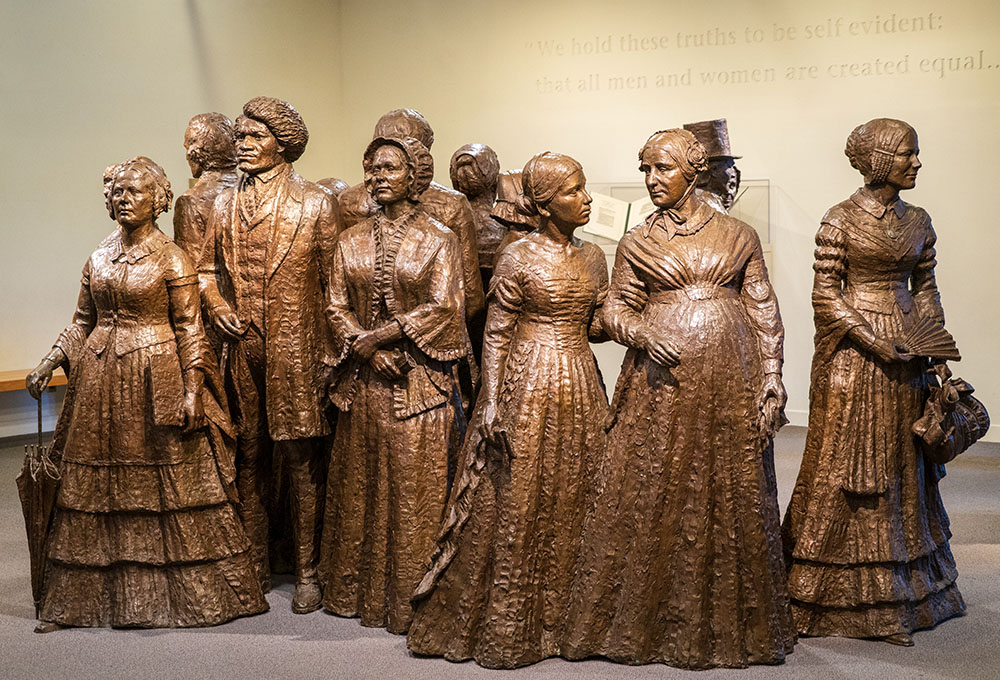 "The First Wave" bronze statues at the Women's Rights National Historical Park in Seneca Falls, New York, depict organizers and attendees of the First Women's Rights Convention in 1848. (National Park Service)
