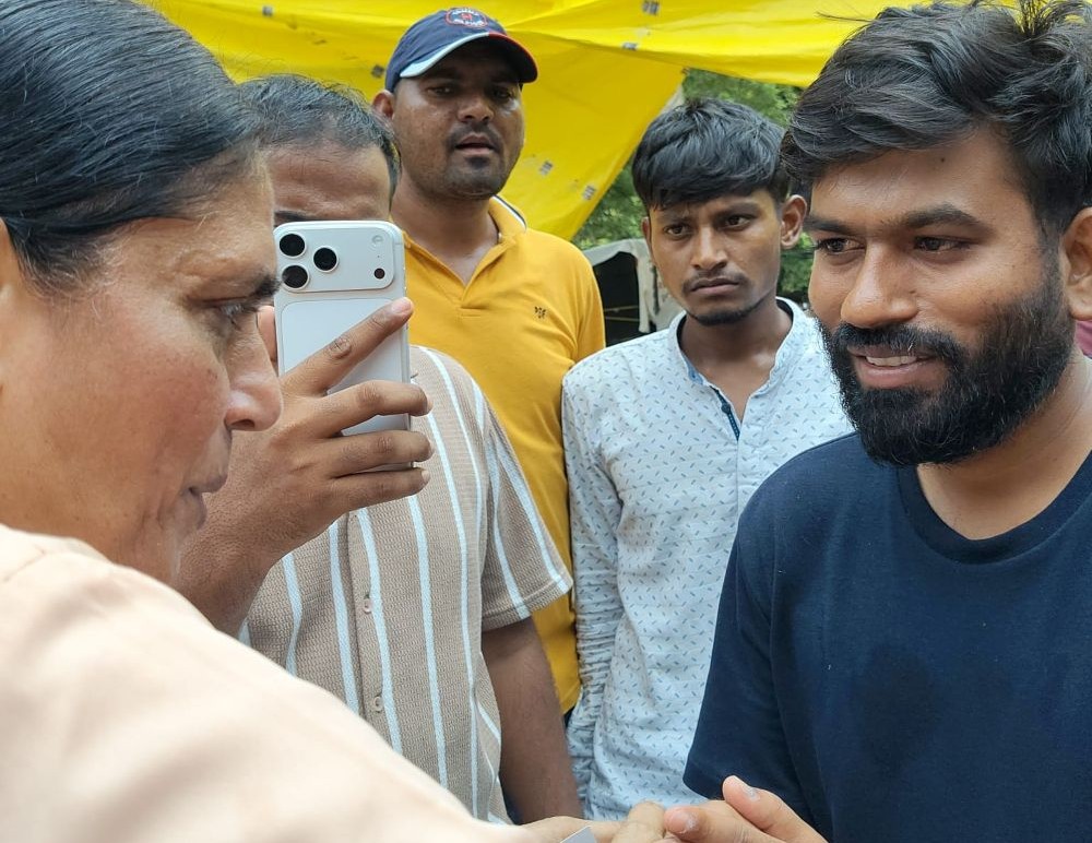 Apostolic Carmel Sr. Maria Nirmalini, the head of the Conference of Women Religious India, meets with Abhijeet Dipke, the leader of the Gen Z movement in India, at a protest rally at Jantar Mantar, New Delhi, on July 23. (Courtesy of Maria Nirmalini)