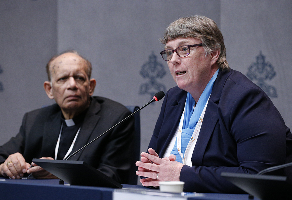 Sr. Mary Teresa Barron, a member of the Congregation of the Sisters of Our Lady of Apostles, speaks during a news conference on the Synod of Bishops on synodality at the Vatican Oct. 7, 2024. (CNS/Justin McLellan)