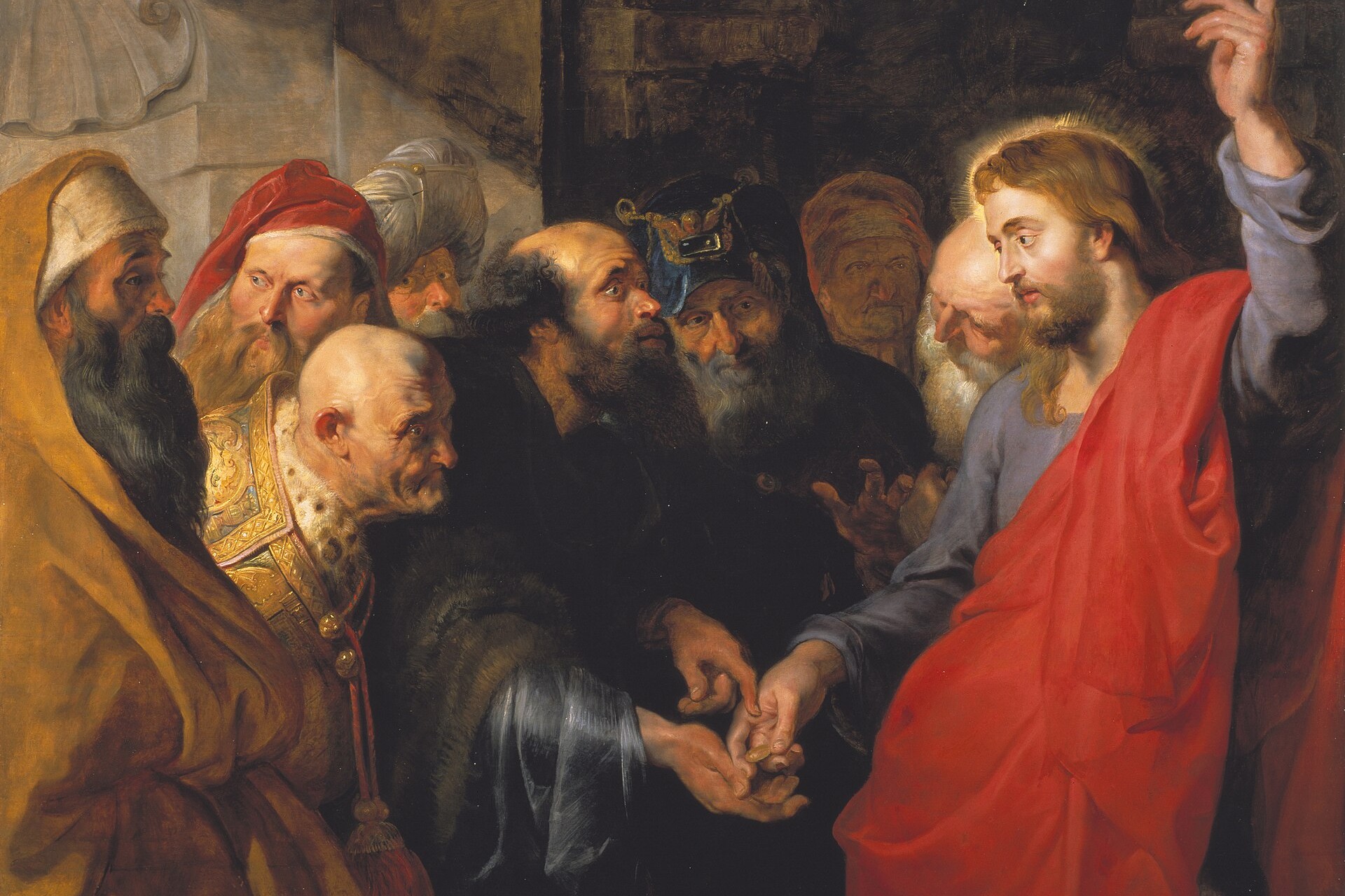 El tributo al César, óleo sobre tabla de Peter Paul Rubens, hacia 1610-1615. (Foto: Wikimedia Commons/obra de dominio público)