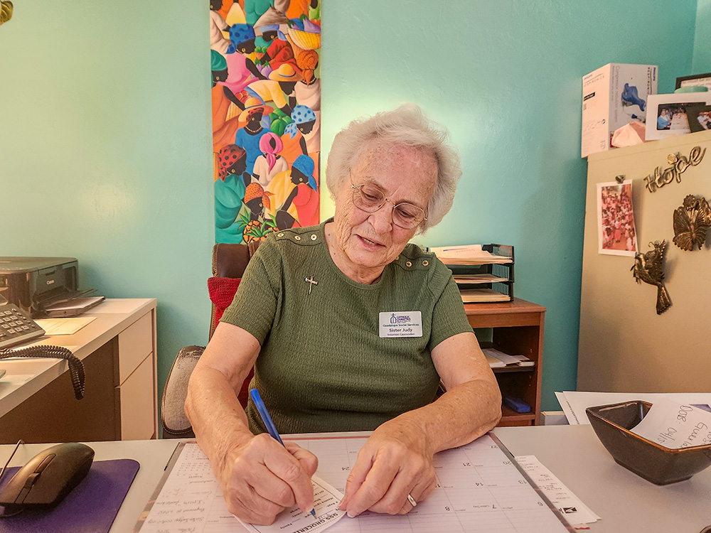 Humility of Mary Sr. Judy Dohner in her office at the Catholic Charities office in Immokalee, Florida. She meets Haitian clients here. (GSR photo/Chris Herlinger)