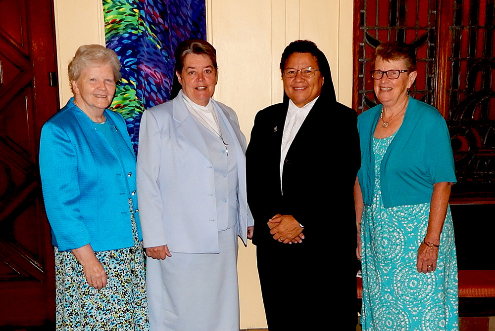 Leaders of the four congregations, from left to right: Sr. Ellen Maroney, of IHM Scranton; Sr. Mary Ellen Tennity, of IHM Immaculata; Sr. Rita Michelle Proctor, of the Oblate Sisters of Providence; and Sr. Jane Herb of IHM Monroe (Courtesy of IHM)