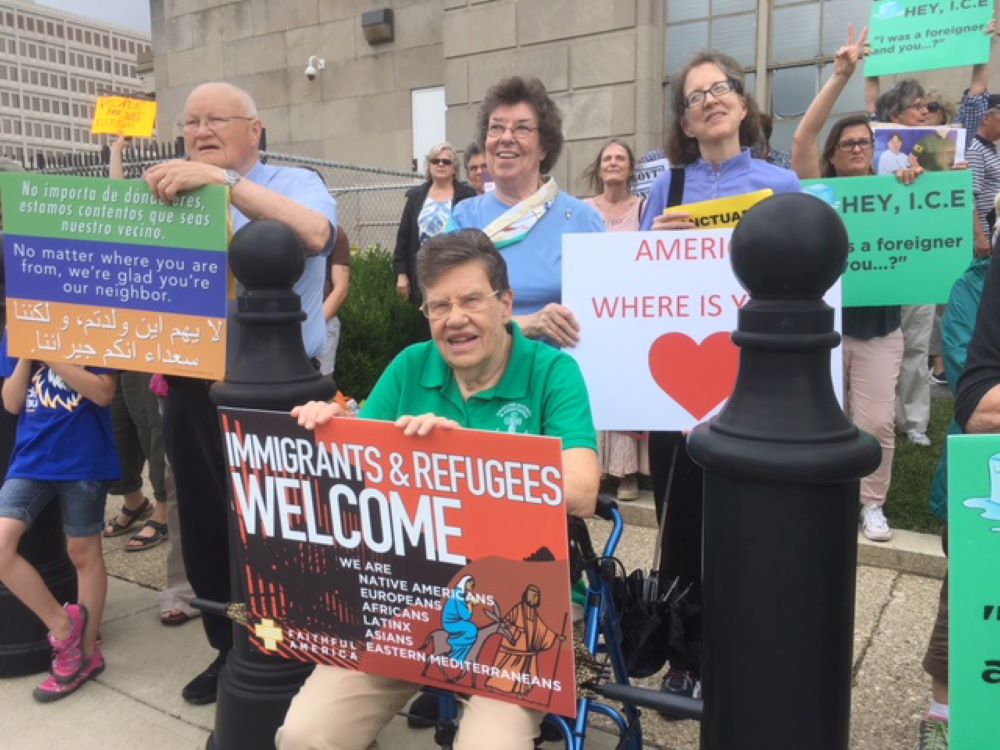 Ursuline Sr. Janet Peterworth participates in an event supporting immigrants and refugees. (Courtesy of the Ursuline Sisters of Louisville, Kentucky)