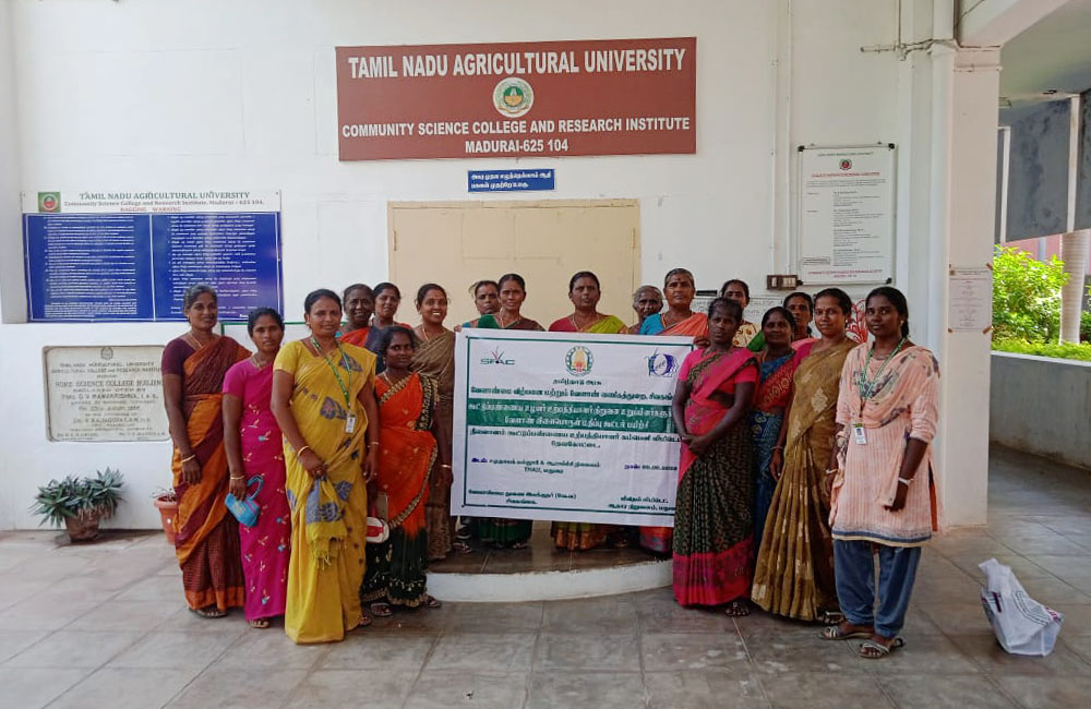 Women in Jebamalai Mary's training program receive an award from an agricultural university. (Courtesy of Jebamalai Mary)